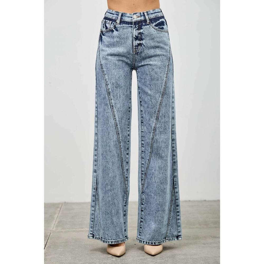 NEW SAIGE DENIM wide leg seam detail jeans in denim